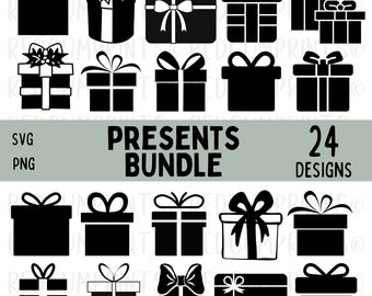 Presents SVG Bundle, Present SVG, Gift svg, Gift Box Svg, Ribbon SVG, Png, Svg Files for Cricut, Silhouette, Bow svg, Cricut, Box svg