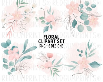 Floral Clipart, Flower Clipart, PNG, Clip Art, Water Color Flowers, Plant Clipart, Digital Download, Floral Design, Clipart, Flowers
