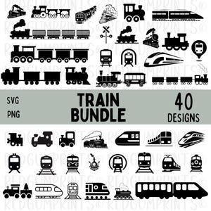 Paquete SVG de tren, SVG de tren, SVG de trenes, SVG de transporte, SVG de locomotora, PNG, archivos SVG para Cricut, silueta, ferrocarril, Cricut, SVG de ferrocarril