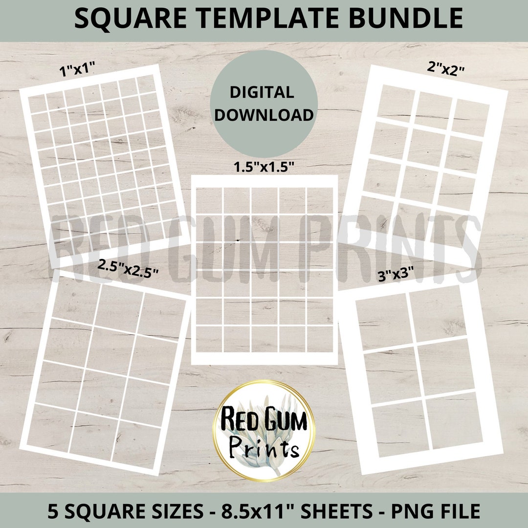 5 Sizes Square Template Bundle, Digital Download, Label Sticker ...