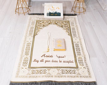 Ensemble cadeau islamique Coran Tasbeeh, tapis de prière personnalisé, Ramadan Eid, anniversaire de mariage, fête des pères, Saint-Valentin, cadeaux