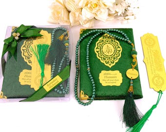 Personalized Velvet Dua Book Bookmark Tasbeeh Gift Set | Ramadan Eid Hajj Umrah Wedding Birthday Islamic Muslim Party Favors Gift for Guests