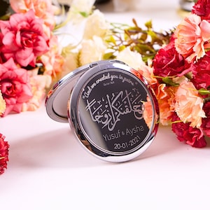 Gepersonaliseerde reis draagbare make-upspiegelgunsten voor gasten in bulk Ramadan Eid bruiloft baby shower verjaardag islamitische moslim feestcadeaus Zilver