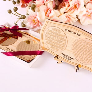 Recuerdos personalizados de Ayatul Kursi en inglés y árabe con soporte para invitados al por mayor / Regalos de fiesta de boda, Nikkah, compromiso, Ramadán, Eid