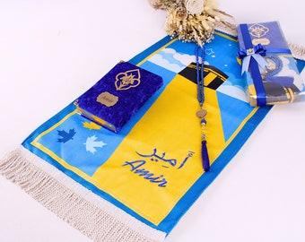 Personalized Kids Prayer Mat Set, Custom Muslim Kids Prayer Rug Quran Tasbih Box, Quran Graduation Gift, Ameen Favor, Eid Gift for Kids