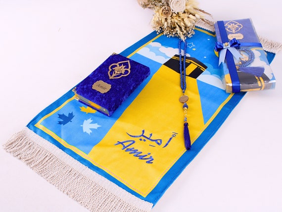 Personalized Kids Prayer Mat Set, Custom Muslim Kids Prayer Rug Quran Tasbih Box, Quran Graduation Gift, Ameen Favor, Eid Gift for Kids