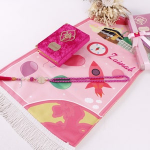 Personalized Double Layered Soft Kid Baby Prayer Mat Quran Tasbih Gift Set | Eid Ramadan Birthday Graduation Quran Completion Gifts