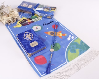 Personalized Kids Prayer Mat Set, Custom Muslim Kids Prayer Rug Quran Tasbih Box, Quran Graduation Gift, Ameen Favor, Eid Gift for Kids