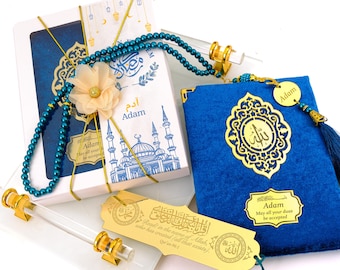 Personalized Velvet Dua Book Bookmark Tasbeeh Gift Set | Ramadan Eid Hajj Umrah Wedding Birthday Islamic Muslim Party Favors Gift for Guests