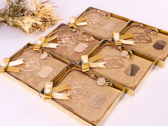 Personalized Velvet Dua Book Tasbeeh Islamic Gift Set | Ramadan Eid Hajj Umrah Wedding Birthday Islamic Muslim Party Favors Gift for Guests
