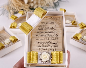Gepersonaliseerde Ayatul Kursi-bedankjes met standaard voor gasten in bulk | Bruiloft Nikkah, verloving, Ramadan, Eid, babyshower, verjaardagsfeest bedankjes