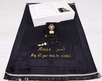 Estera de oración de felpa personalizada Terciopelo Quran Crystal Tasbih Set de regalo / Ramadan Eid Hajj Boda Cumpleaños Padre de la madre Regalo del día de San Valentín