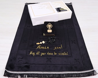 Personalized Plush Prayer Mat Velvet Quran Crystal Tasbih Gift Set, Ramadan Eid Hajj Wedding Father's Valentines Day Islamic Gift Set