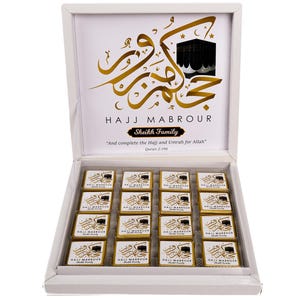 16 st med ask Hajj Mubarak anpassade chokladgåvor för gäster, Eid Al Adha-present, Eid Mubarak, Umrah Mubarak, Eid-presentaskar, Eid-gåvor