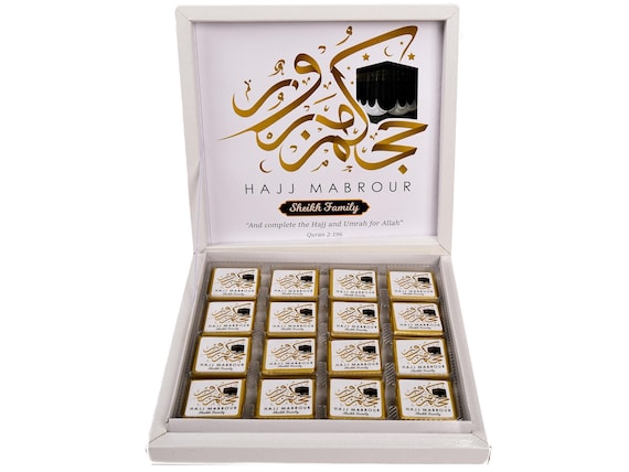 16 PCS with Box Hajj Mubarak Custom Chocolate Favors for Guests, Eid Al Adha Gift, Eid Mubarak, Umrah Mubarak, Eid Gift Boxes, Eid Favors