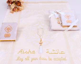 Personalized Lightweight Travel Prayer Mat Velvet Quran Tasbih Gift Set | Ramadan Eid Wedding Birthday Mothers Fathers Valentines Days Gifts