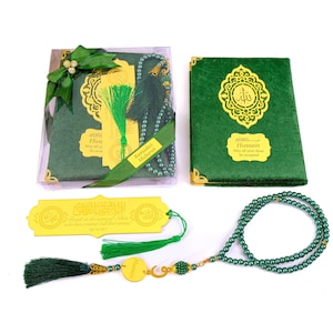Personalized Velvet Dua Book Bookmark Tasbeeh Gift Set | Ramadan Eid Hajj Umrah Wedding Birthday Islamic Muslim Party Favors Gift for Guests