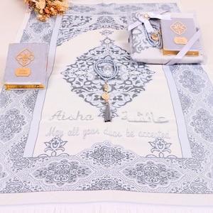 Personalized Lightweight Travel Prayer Mat Velvet Quran Tasbih Gift Set | Ramadan Eid Wedding Birthday Mothers Fathers Valentines Days Gifts