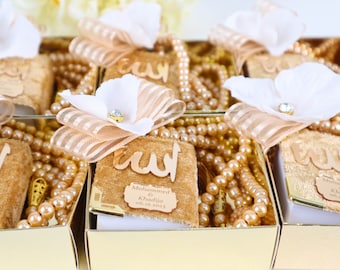 Personalized Velvet Mini Quran Pearl Tasbeeh Decorated Box Gift Set | Ramadan Eid Wedding Baby Shower Birthday Islamic Muslim Party Favors