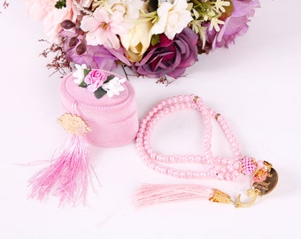Personalized Velvet Box Pearl Prayer Beads Muslim Favors | Wedding Favors | Eid Favors | Baby Shower Favors | Hajj Umrah Favor | Ameen Favor