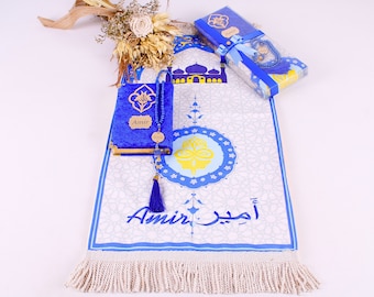 Personalized Kids Prayer Mat Set, Custom Muslim Kids Prayer Rug Quran Tasbih Box, Quran Graduation Gift, Ameen Favor, Eid Gift for Kids