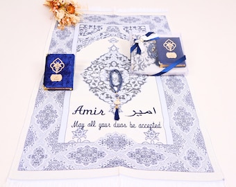 Personalized Travel Prayer Mat Set, Lightweight Velvet Quran Tasbih Gift Box, Ramadan Wedding Mothers Day Gift, Islamic Eid Gift Set