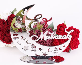 Ramadan Eid Home Table Décor | Ramadan Kareem Eid Mubarak Décor | Ramadan Eid Tabletop Sign with Stand Islam Muslim Party Favors Gifts