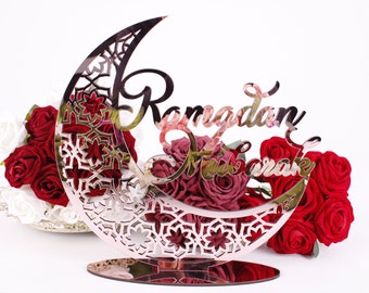 Ramadan Eid Home Table Décor | Ramadan Kareem Eid Mubarak Décor | Ramadan Eid Tabletop Sign with Stand Islam Muslim Party Favors Gifts