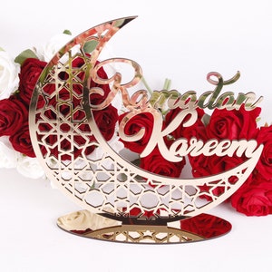 Ramadan Eid Home Table Décor | Ramadan Kareem Eid Mubarak Décor | Ramadan Eid Tabletop Sign with Stand Islam Muslim Party Favors Gifts