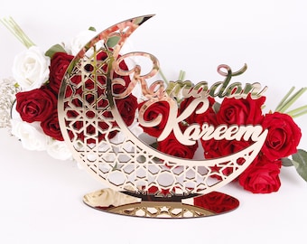 Ramadan Eid Home Table Décor | Ramadan Kareem Eid Mubarak Décor | Ramadan Eid Tabletop Sign with Stand Islam Muslim Party Favors Gifts