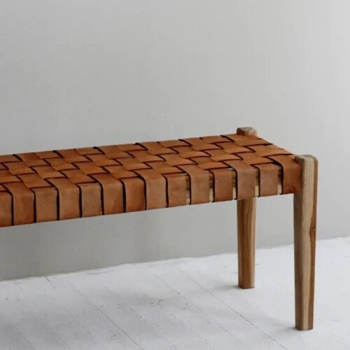 Wood Entryway Bench Front Door Leather Strap Bench Outdoor Etsy