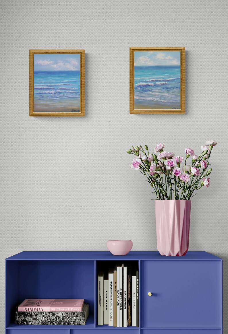 Peinture à l'huile originale art mural océan nautique vagues paysage marin peinture plage côtière petite peinture 8 x 10 sur carton image 8