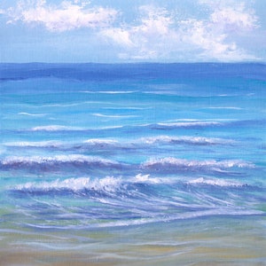 Peinture à l'huile originale art mural océan nautique vagues paysage marin peinture plage côtière petite peinture 8 x 10 sur carton image 2