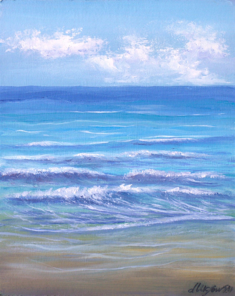 Peinture à l'huile originale art mural océan nautique vagues paysage marin peinture plage côtière petite peinture 8 x 10 sur carton image 2