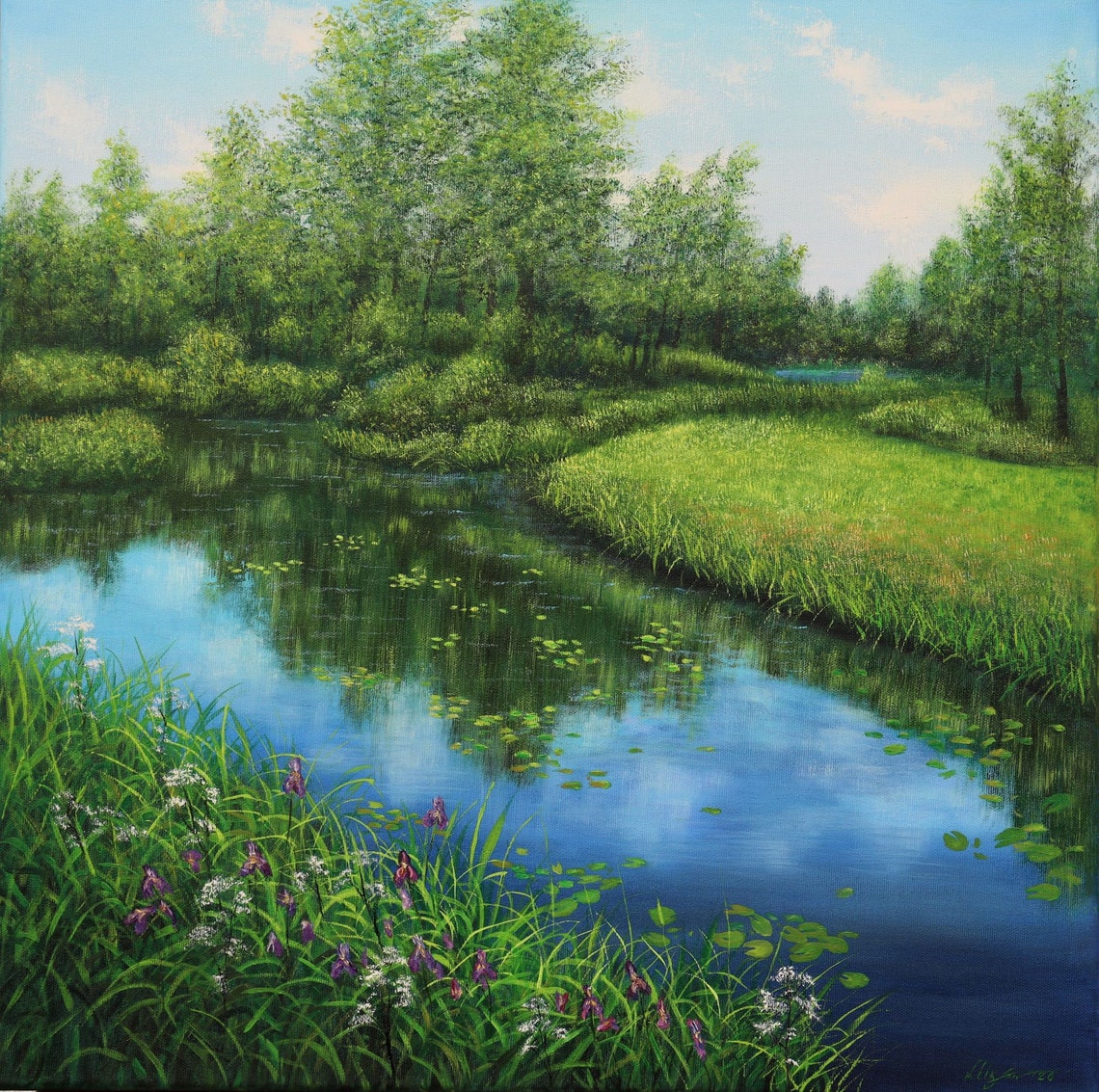 Large original oil painting water landscape painting lake Etsy