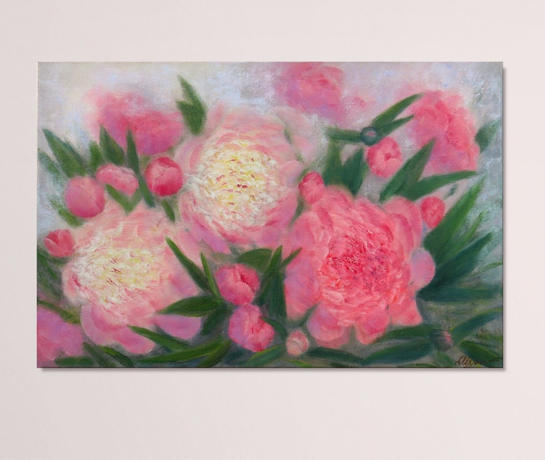 Pink Peony Original Oil Painting on Canvas: Floral Bouquet Wall Art 16 ...