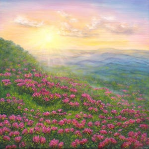 Mountain oil painting North Carolina sunset Blue Ridge Mountain National Park art 20 x 20 inch canvas- custom oil painting