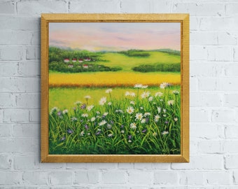 Daisy painting impression d'art originale paysage peinture fine art print campagne peinture marguerite impression fleurs sauvages impression paysage affiche