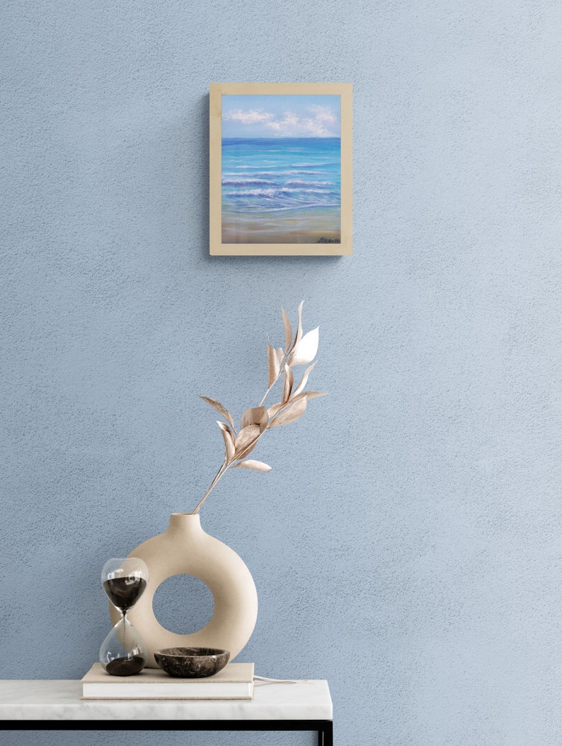 Peinture à l'huile originale art mural océan nautique vagues paysage marin peinture plage côtière petite peinture 8 x 10 sur carton image 7