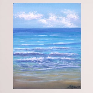 Peinture à l'huile originale art mural océan nautique vagues paysage marin peinture plage côtière petite peinture 8 x 10 sur carton image 1