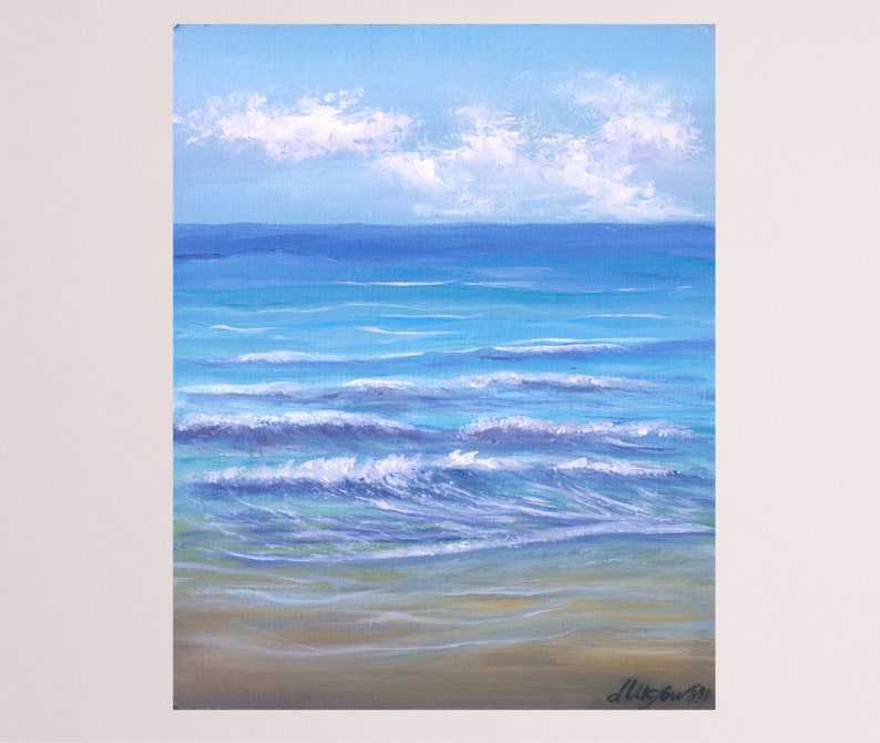 Peinture à l'huile originale art mural océan nautique vagues paysage marin peinture plage côtière petite peinture 8 x 10 sur carton image 1