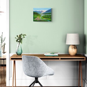 Berggemälde Alaska Landschaft Nationalpark Kunstwerk, Bergsee und Wildblumenwiese Original Ölgemälde 12 x 16 auf Leinwand Bild 7