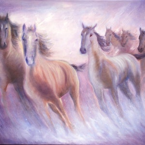 Origineel olieverfschilderij paard, rennende paarden wilde paarden dierenschilderij, cadeau voor paardenliefhebber groot olieverfschilderij 24 x 32 inch canvas