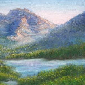 Berggemälde Alaska Landschaft Nationalpark Kunstwerk, Bergsee und Wildblumenwiese Original Ölgemälde 12 x 16 auf Leinwand Bild 4
