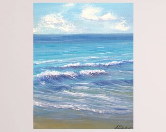 Pittura a olio originale nautica oceano arte della parete onde paesaggio marino pittura decorazione della parete costiera piccolo dipinto 8" x 10" su cartone