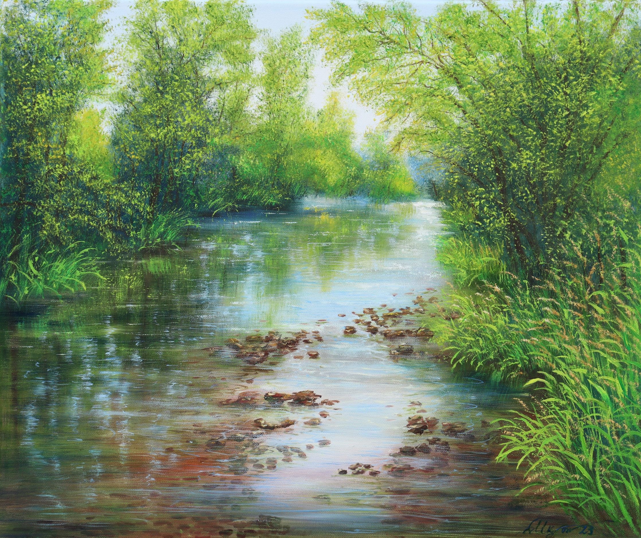 Landschaft original Ölgemälde, Wasserlandschaft realistische Malerei, Fluss  im Wald Natur Bild Leinwand Auftragsarbeit - Etsy Österreich, image size:2235x1876