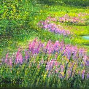 Berggemälde Alaska Landschaft Nationalpark Kunstwerk, Bergsee und Wildblumenwiese Original Ölgemälde 12 x 16 auf Leinwand Bild 5