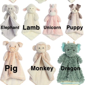 Super Soft Personalized Baby Animal Lovey Custom Baby Lovey Security Blanket Monogram Blankey Monogrammed Blanket New Baby Gift Baby Shower