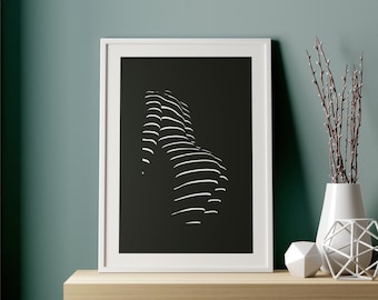 Estampado corporal sensual, forma del cuerpo femenino, dibujo abstracto del cuerpo femenino para imprimir en la pared, pósteres estéticos, arte de positividad corporal, arte digital