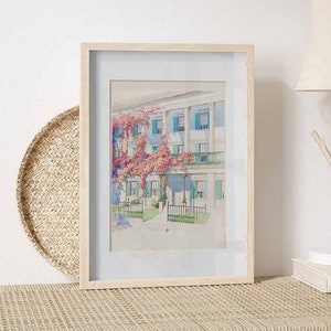 House exterior painting printable wall art, Watercolor painting digital download, Colorful building portrait Landscape art, Classic home art